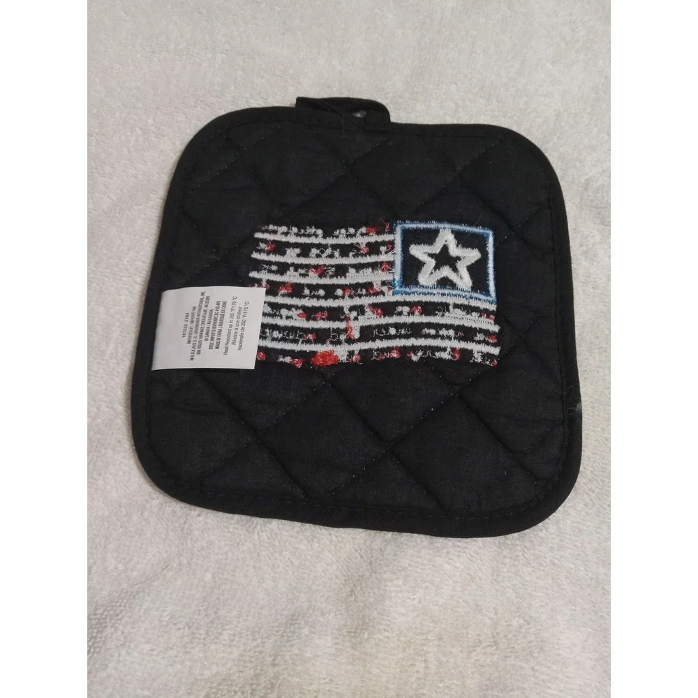 Quilted Potholder Black American Flag Embroidered Patriotic Kitchen Decor‎